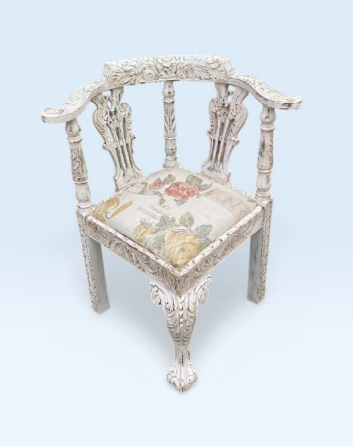 CARVED OAK ANTIQUE PAINTED CORNER CHAIR - ADDITIONAL PHOTO 3