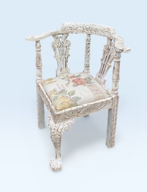 CARVED OAK ANTIQUE PAINTED CORNER CHAIR - ADDITIONAL PHOTO 5