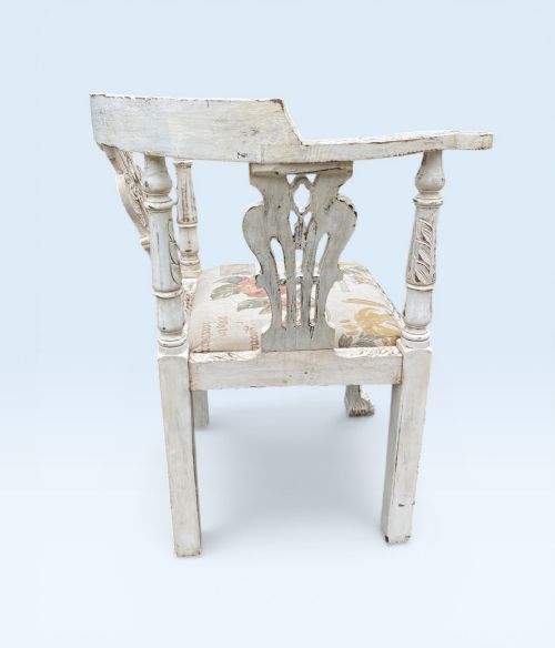 CARVED OAK ANTIQUE PAINTED CORNER CHAIR - ADDITIONAL PHOTO 8