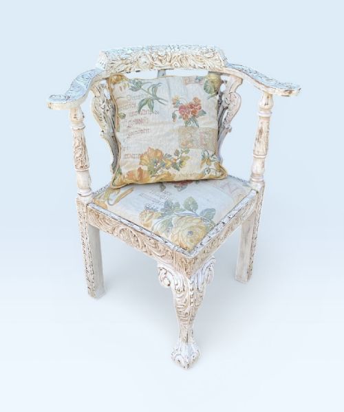 CARVED OAK ANTIQUE PAINTED CORNER CHAIR - ADDITIONAL PHOTO 1