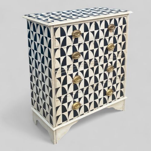 ANTIQUE PAINTED GEOMETRIC CHEST OF DRAWERS - ADDITIONAL PHOTO 1