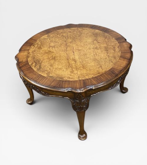stunning queen anne style burr walnut coffee table c1930 - CATEGORY: ANTIQUE TABLES - DATED 1930