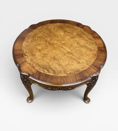 STUNNING QUEEN ANNE STYLE BURR WALNUT COFFEE TABLE C1930 - ADDITIONAL PHOTO 1