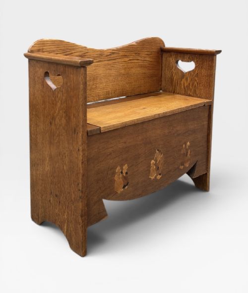 ANTIQUE ARTS CRAFTS OAK SETTLE STORAGE BENCH