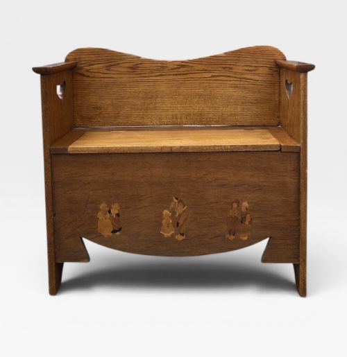 ANTIQUE ARTS CRAFTS OAK SETTLE STORAGE BENCH - ADDITIONAL PHOTO 1