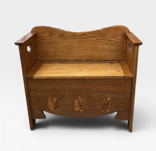 ANTIQUE ARTS CRAFTS OAK SETTLE STORAGE BENCH - ADDITIONAL PHOTO 3