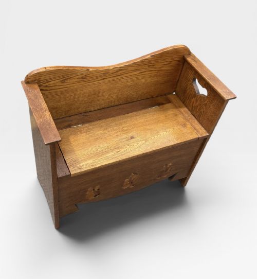 ANTIQUE ARTS CRAFTS OAK SETTLE STORAGE BENCH - ADDITIONAL PHOTO 4