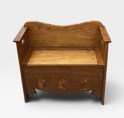 ANTIQUE ARTS CRAFTS OAK SETTLE STORAGE BENCH - ADDITIONAL PHOTO 5