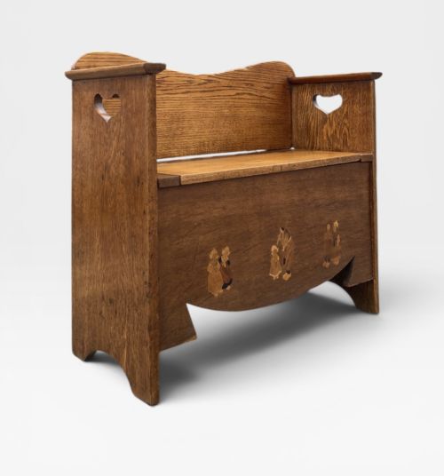 ANTIQUE ARTS CRAFTS OAK SETTLE STORAGE BENCH - ADDITIONAL PHOTO 6