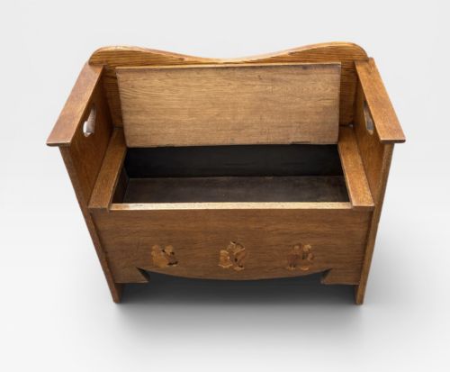 ANTIQUE ARTS CRAFTS OAK SETTLE STORAGE BENCH - ADDITIONAL PHOTO 18
