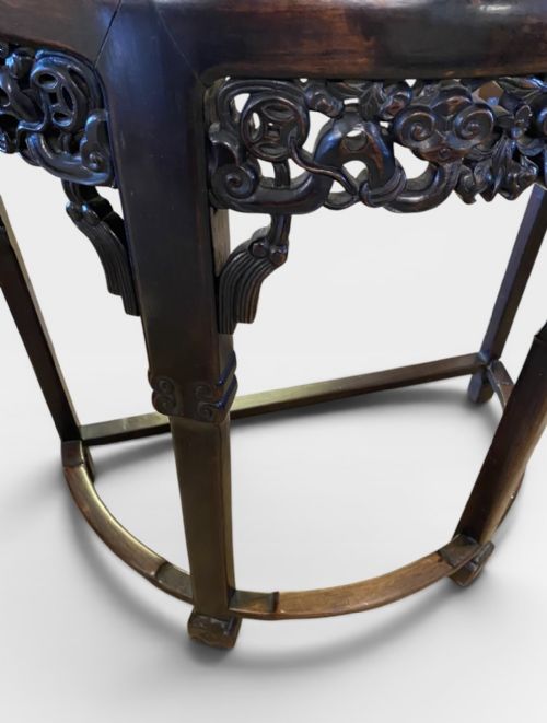 CHINESE EXPORT HARDWOOD MARBLE DEMILUNE CONSOLE TABLE - ADDITIONAL PHOTO 6