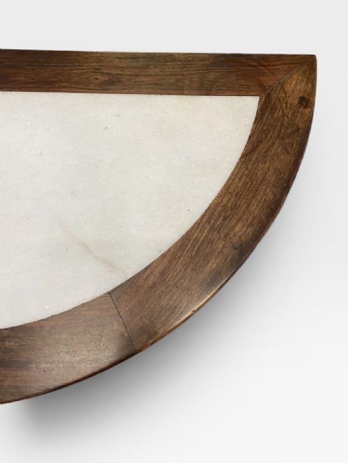 CHINESE EXPORT HARDWOOD MARBLE DEMILUNE CONSOLE TABLE - ADDITIONAL PHOTO 7