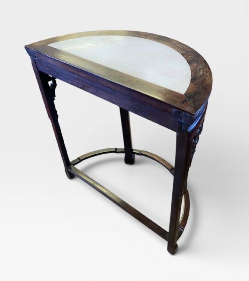 CHINESE EXPORT HARDWOOD MARBLE DEMILUNE CONSOLE TABLE - ADDITIONAL PHOTO 8