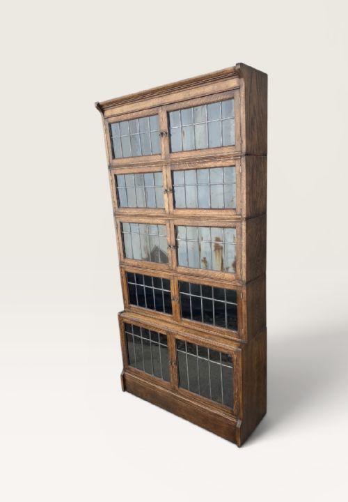 OXFORD OAK SECTIONAL LEADED GLASS BOOKCASE C 1920