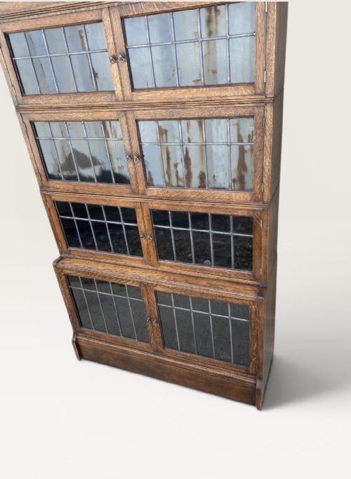 OXFORD OAK SECTIONAL LEADED GLASS BOOKCASE C 1920 - ADDITIONAL PHOTO 3