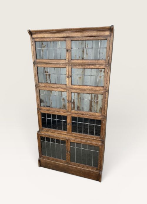 OXFORD OAK SECTIONAL LEADED GLASS BOOKCASE C 1920 - ADDITIONAL PHOTO 15