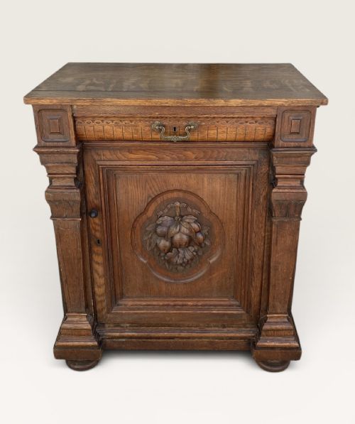 LATE 19TH CENTURY FRENCH CARVED OAK SIDE CABINET