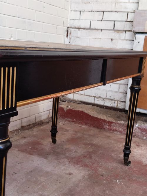 ANTIQUE VICTORIAN ENGLISH AESTHETIC MOVEMENT EBONISED LEATHER TOP LIBRARY WRITING TABLE - ADDITIONAL PHOTO 1