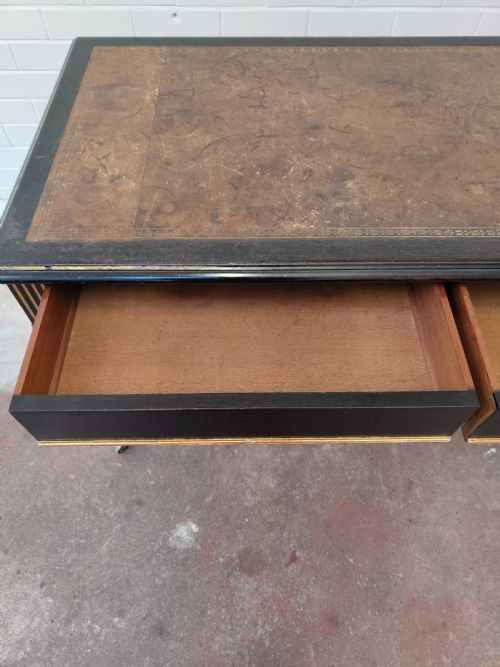 ANTIQUE VICTORIAN ENGLISH AESTHETIC MOVEMENT EBONISED LEATHER TOP LIBRARY WRITING TABLE - ADDITIONAL PHOTO 6