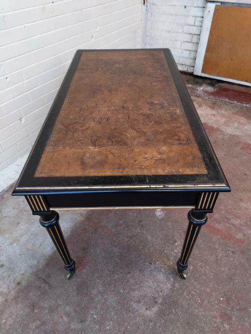 ANTIQUE VICTORIAN ENGLISH AESTHETIC MOVEMENT EBONISED LEATHER TOP LIBRARY WRITING TABLE - ADDITIONAL PHOTO 19