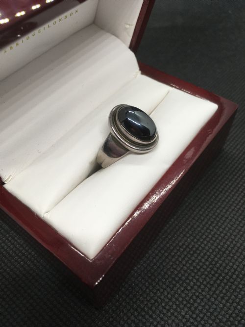 GEORG JENSEN SILVER AND HEMATITE RING 1950 - ADDITIONAL PHOTO 4