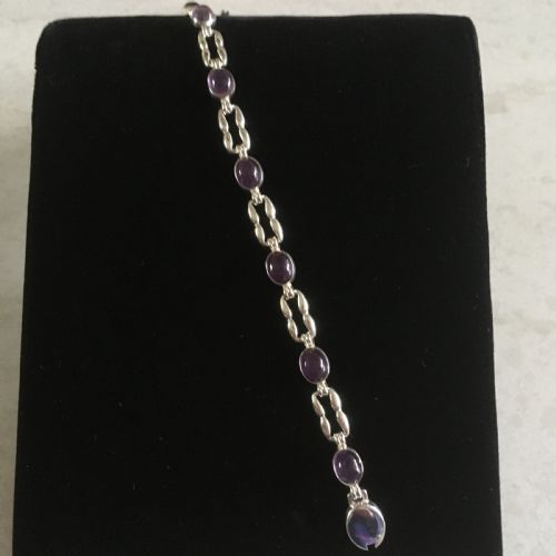 DANISH SILVER BRACELET WITH AMETHYST 1960S BY N E FROM - ADDITIONAL PHOTO 1