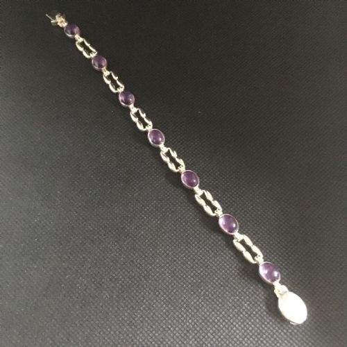 DANISH SILVER BRACELET WITH AMETHYST 1960S BY N E FROM - ADDITIONAL PHOTO 2