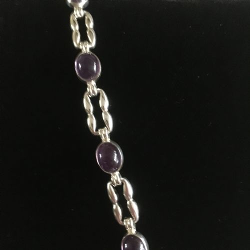 DANISH SILVER BRACELET WITH AMETHYST 1960S BY N E FROM - ADDITIONAL PHOTO 3
