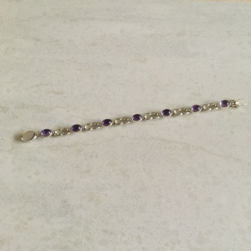 DANISH SILVER BRACELET WITH AMETHYST 1960S BY N E FROM - ADDITIONAL PHOTO 5