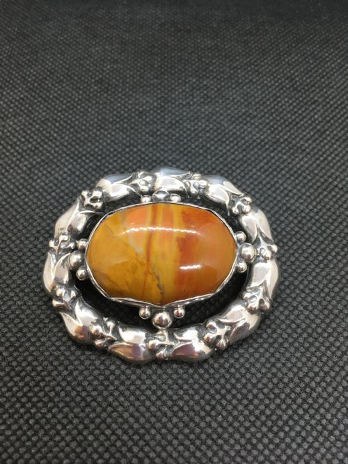GEORG JENSEN VERY RARE AND EARLY SILVER AND AGATE BROOCH - ADDITIONAL PHOTO 1