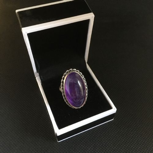 DANISH SILVER RING WITH LARGE AMETHYST 1960S BY N E FROM - ADDITIONAL PHOTO 1
