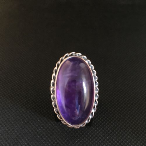 DANISH SILVER RING WITH LARGE AMETHYST 1960S BY N E FROM - ADDITIONAL PHOTO 2