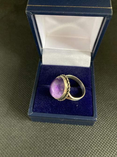 DANISH SILVER RING WITH AMETHYST 1960S - ADDITIONAL PHOTO 3