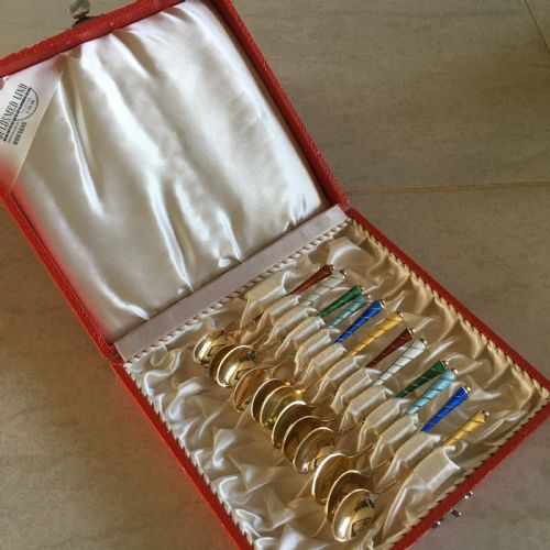DANISH SILVER GILT AND ENAMEL COFFEE SPOONS 1960S - ADDITIONAL PHOTO 2