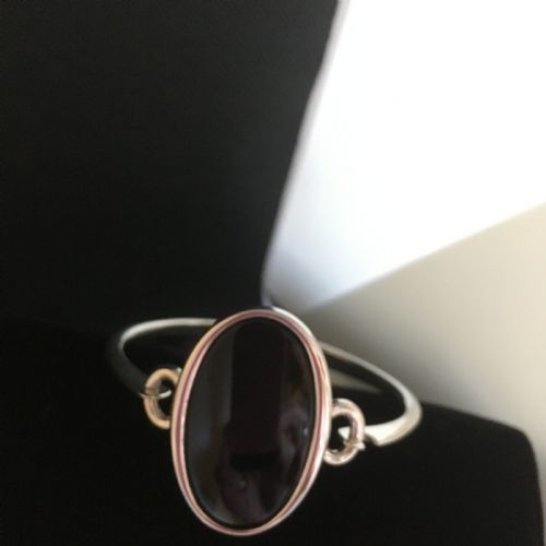 DANISH SILVER BANGLE WITH ONYX 1960S - ADDITIONAL PHOTO 4