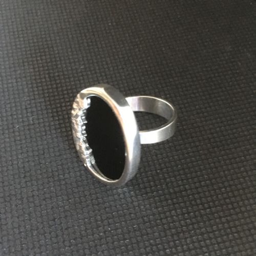 DANISH SILVER RING WITH ONYX 1960S BY N E FROM - ADDITIONAL PHOTO 2