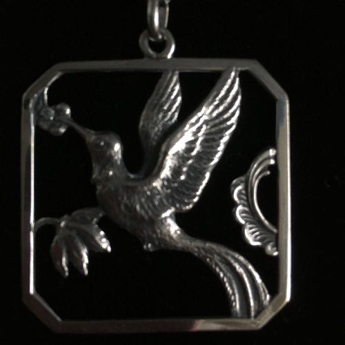 DANISH SILVER PENDANT WITH HUMMINGBIRD 1930S - ADDITIONAL PHOTO 3