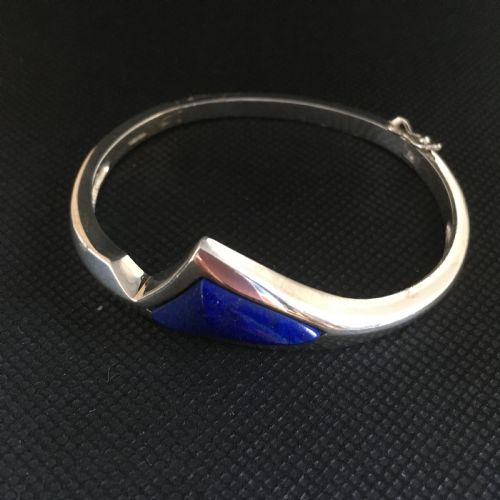 DANISH SILVER BANGLE WITH LAPIS LAZULI 1960S - ADDITIONAL PHOTO 3