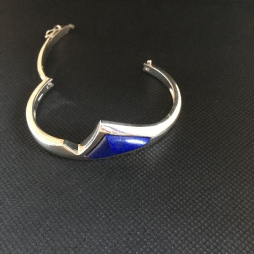 DANISH SILVER BANGLE WITH LAPIS LAZULI 1960S - ADDITIONAL PHOTO 4