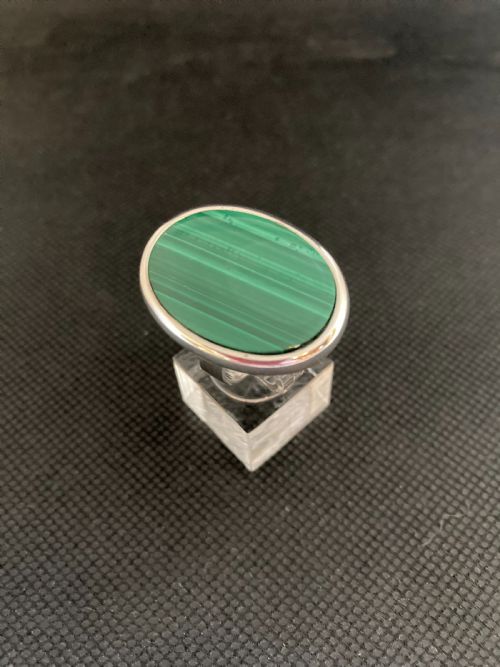 DANISH SILVER RING WITH MALACHITE 1960S - ADDITIONAL PHOTO 1