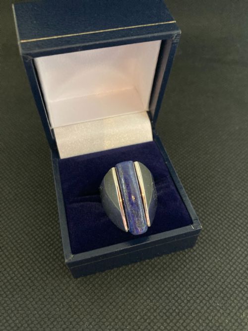 danish silver ring with lapis lazuli 1960s by n e from - CATEGORY: ANTIQUE JEWELLERY - DATED 1960