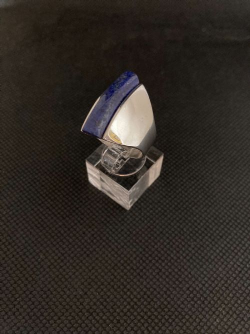 DANISH SILVER RING WITH LAPIS LAZULI 1960S BY N E FROM - ADDITIONAL PHOTO 2