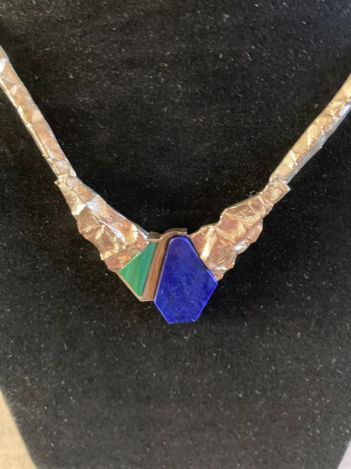 danish silver necklace with lapis lazuli and malachite 1960s by n e from - CATEGORY: ANTIQUE JEWELLERY - DATED 1960