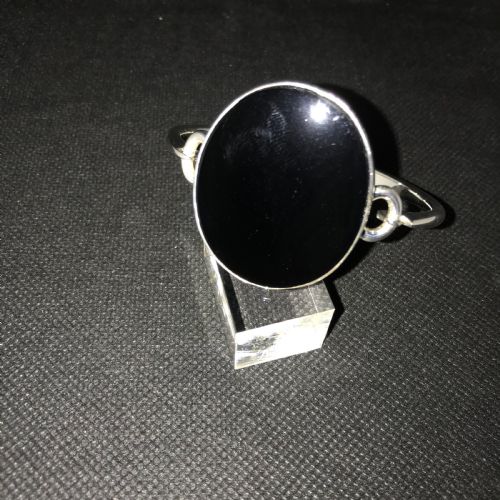 DANISH SILVER BANGLE WITH ONYX 1960S BY N E FROM - ADDITIONAL PHOTO 1
