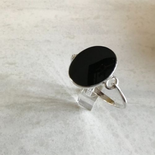 DANISH SILVER BANGLE WITH ONYX 1960S BY N E FROM - ADDITIONAL PHOTO 3