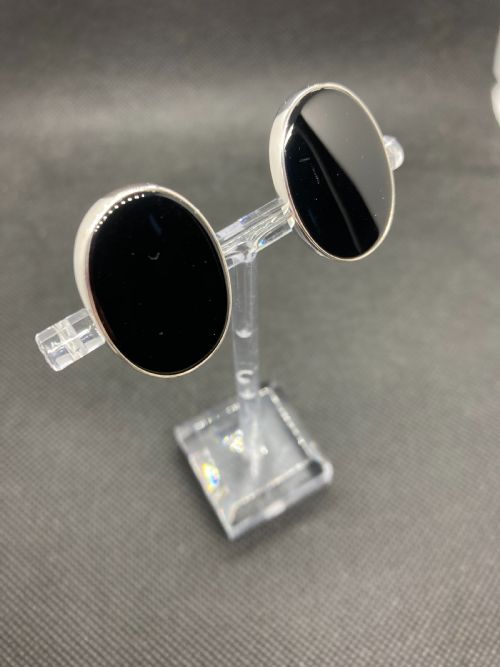 DANISH SILVER AND ONYX EAR CLIPS 1960S BY N E FROM - ADDITIONAL PHOTO 1