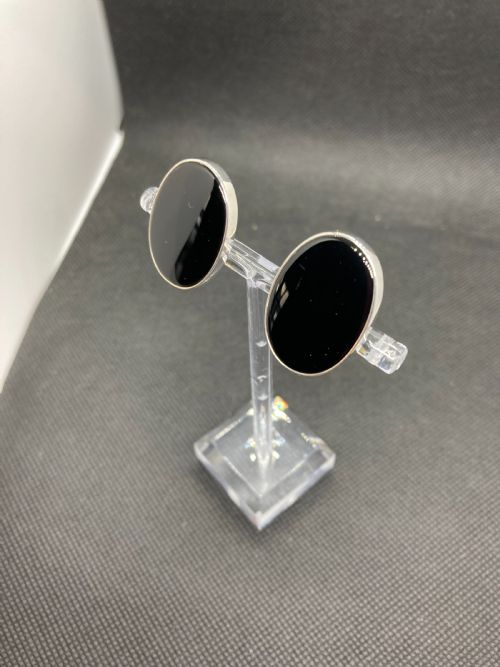 DANISH SILVER AND ONYX EAR CLIPS 1960S BY N E FROM - ADDITIONAL PHOTO 3