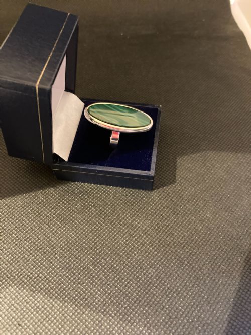 DANISH SILVER RING WITH MALACHITE 1960S BY N E FROM - ADDITIONAL PHOTO 1