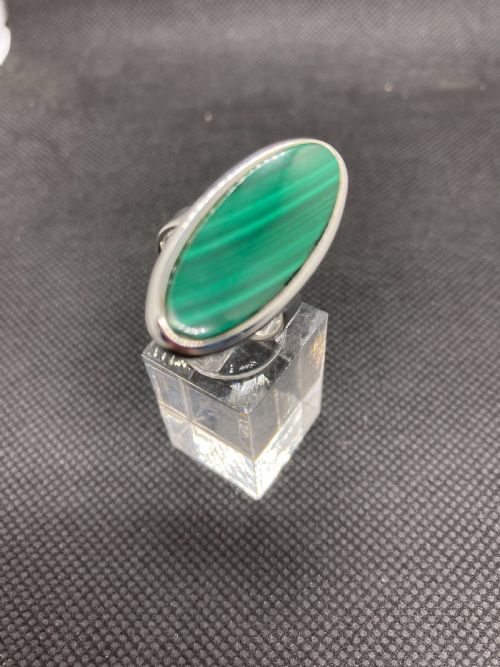 DANISH SILVER RING WITH MALACHITE 1960S BY N E FROM - ADDITIONAL PHOTO 2