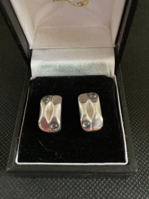 GEORG JENSEN SILVER EARRINGS WITH MOONSTONES 1960S - ADDITIONAL PHOTO 1